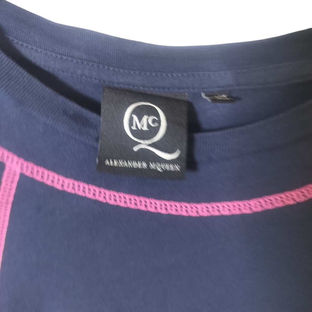 McQ Alexander McQueen Sleeveless Top Navy Pink Contrast Stitch Crew Neck Small. - Picture 3 of 7